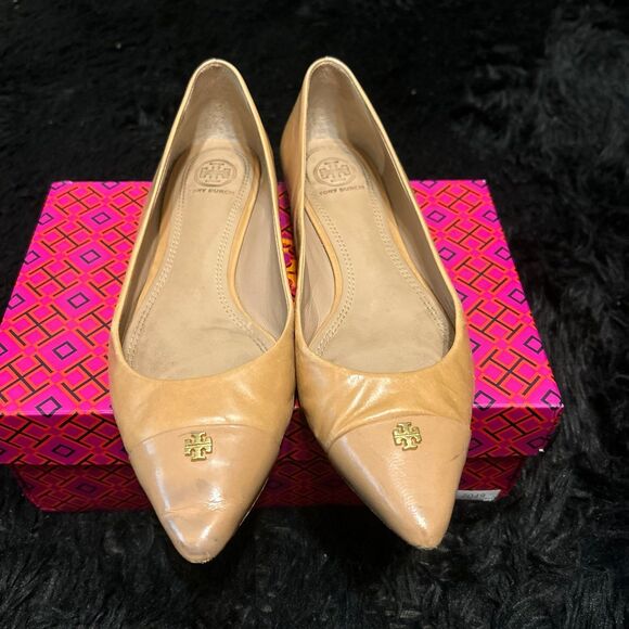 TB TORY BURCH nude tan leather flats slip on shoes women’s 8.5 - Picture 7 of 8